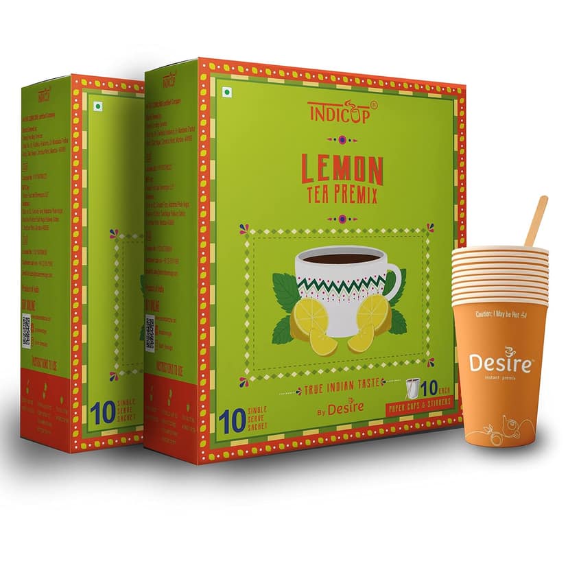 INDICUP Lemon Tea Instant Premix, Pack of 2 - 20 Sachets