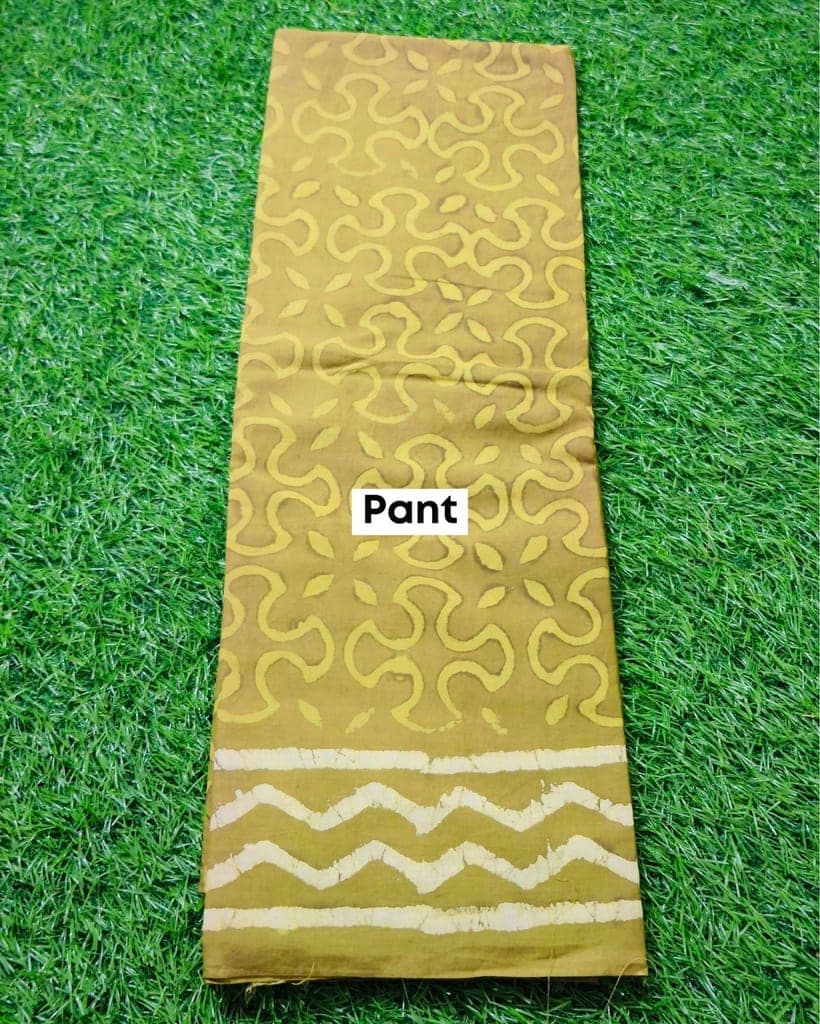 Linen Suit Set Pale Beige & Olive Green Color with Cotton Bottom, Linen Top and Dupatta Handblock Printed-5614 view 4