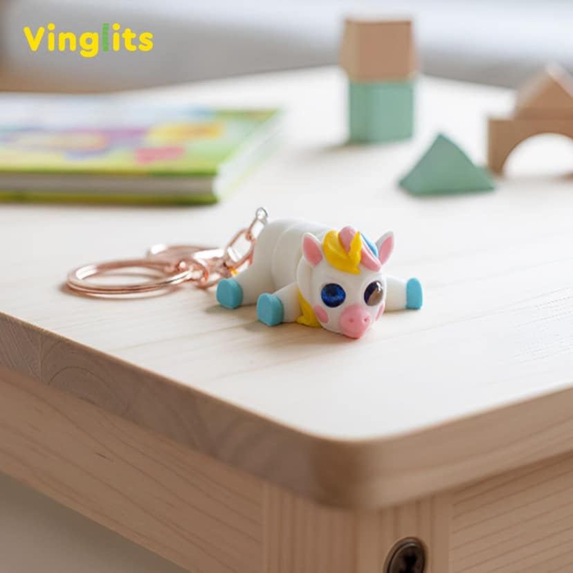 Vinglits Fantasy Shelf 3D Printed Keychains – Articulated Animal Toys, Pocket-Friendly Keyrings, Stress Relief Desk Toys for Kids & Adults, Collectible Accessories (Unicorn - Flora, Medium)