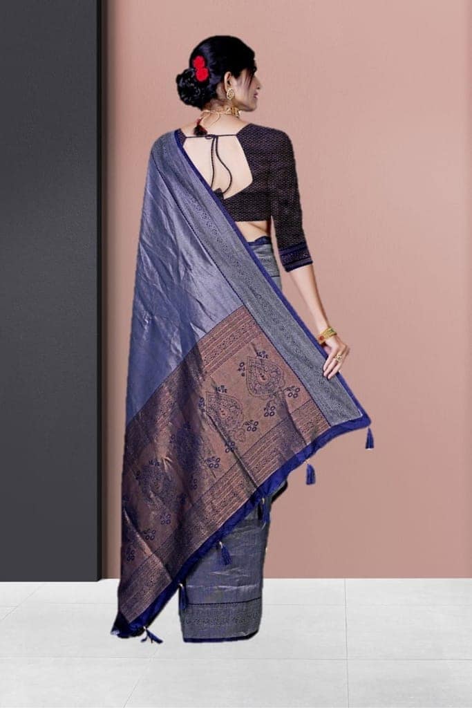 Navy Blue Dharmavaram Tissue Silk Saree view 2