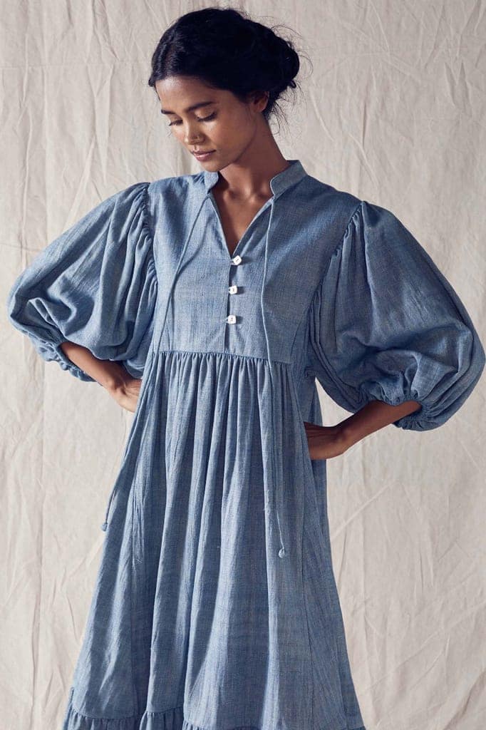 Indigo Midi Dress In Organic Cotton view 4