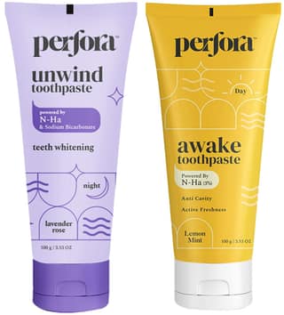 Perfora The Daily Routine Awake & Unwind Toothpaste | Active Freshness Cavity Prevention & Teeth Whitening | SLS & Fluoride Free Toothpastes With N-Ha For Teeth Remineralisation & Oral Care - Set of 2