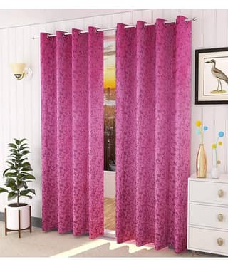 Kraftiq Homes Graphic Blackout Eyelet Curtain 10 ft ( Pack of 2 ) - Pink
