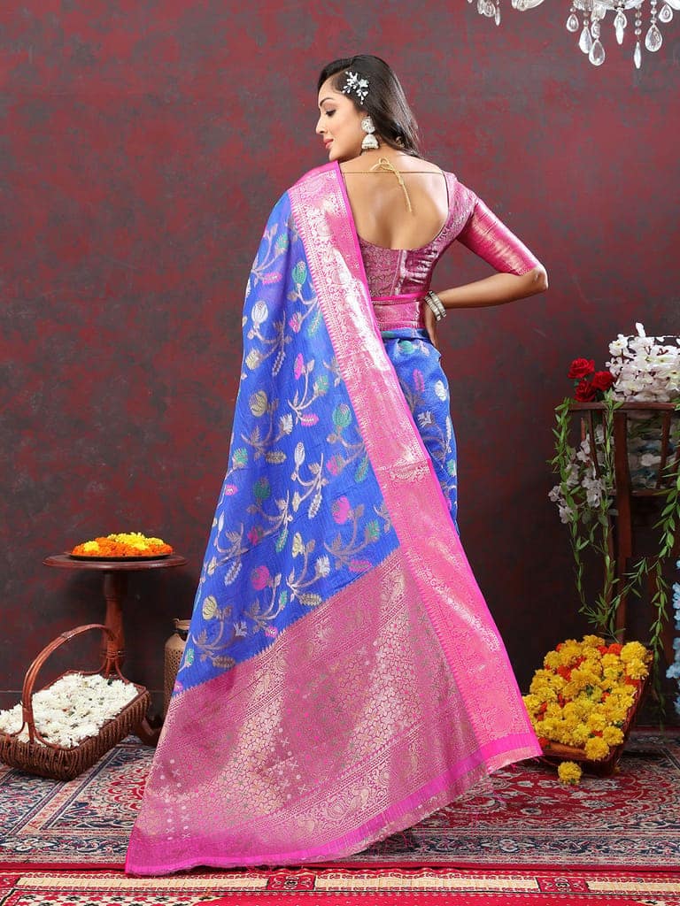 Blue Cotton Woven Design Zari Meenakari Weaving Saree view 2