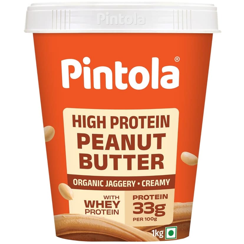 Pintola HIGH Protein Peanut Butter jaggery Made with roasted peanuts, imported Whey protein and organic jaggery | Non GMO, Naturally Gluten Free | Creamy, 1kg view 2