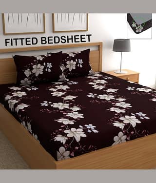 chhavi india Microfibre Abstract Fitted 1 Bedsheet with 2 Pillow Covers ( Double Bed ) - Beige