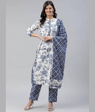 JC4U - Blue Straight Cotton Women's Stitched Salwar Suit ( Pack of 1 )