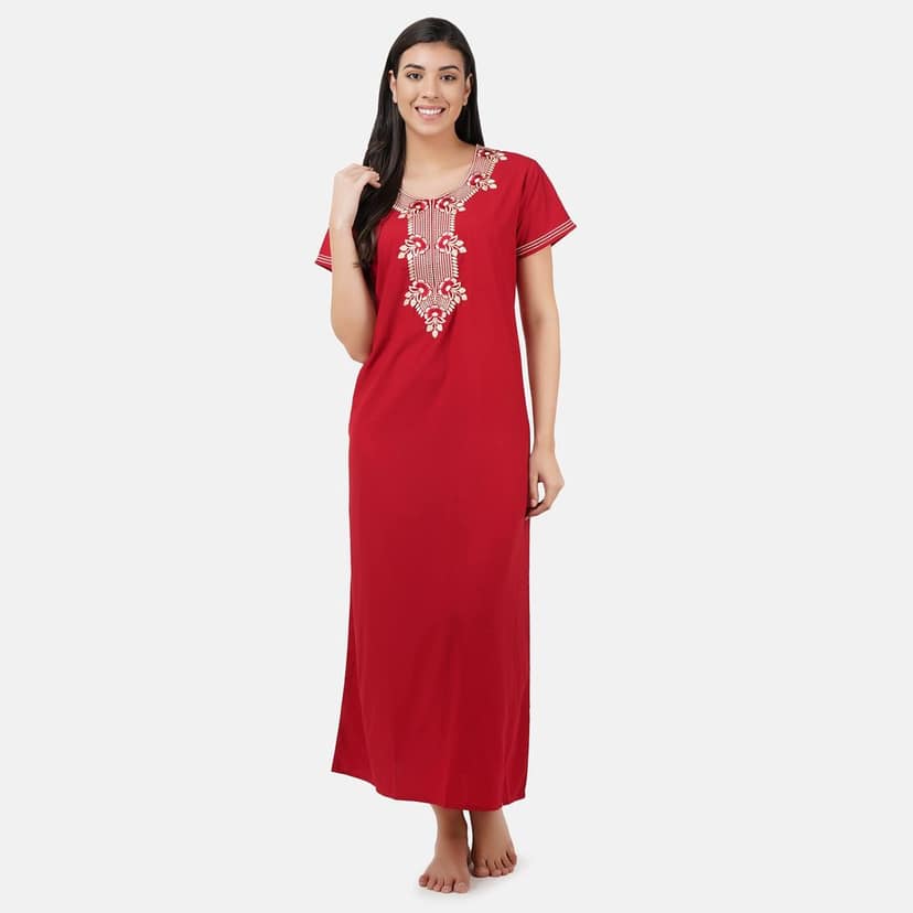 KOI SLEEPWEAR Premium Women Embroidery Night Gown Lizzybizzy Cotton Nighty Maxi view 2