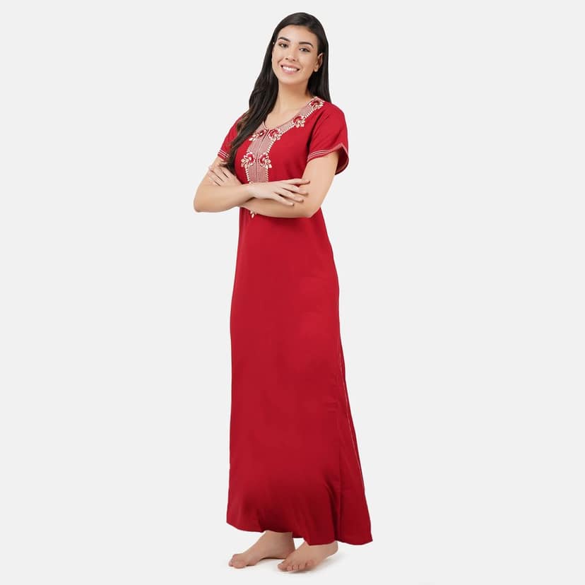 KOI SLEEPWEAR Premium Women Embroidery Night Gown Lizzybizzy Cotton Nighty Maxi view 3