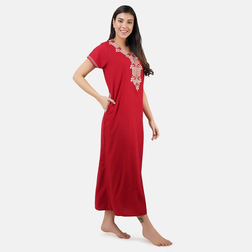 KOI SLEEPWEAR Premium Women Embroidery Night Gown Lizzybizzy Cotton Nighty Maxi view 4