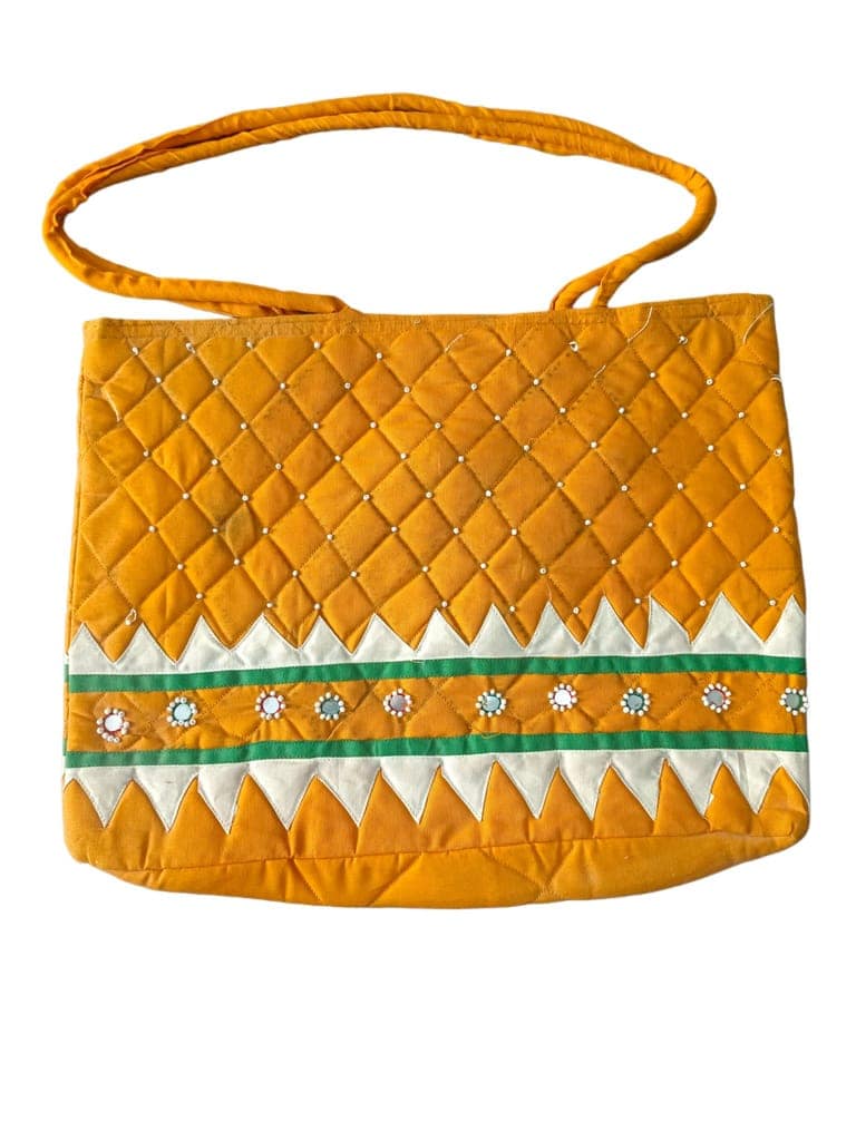 Quilted Cotton Tote Bag with Embroidered Mirror Detail