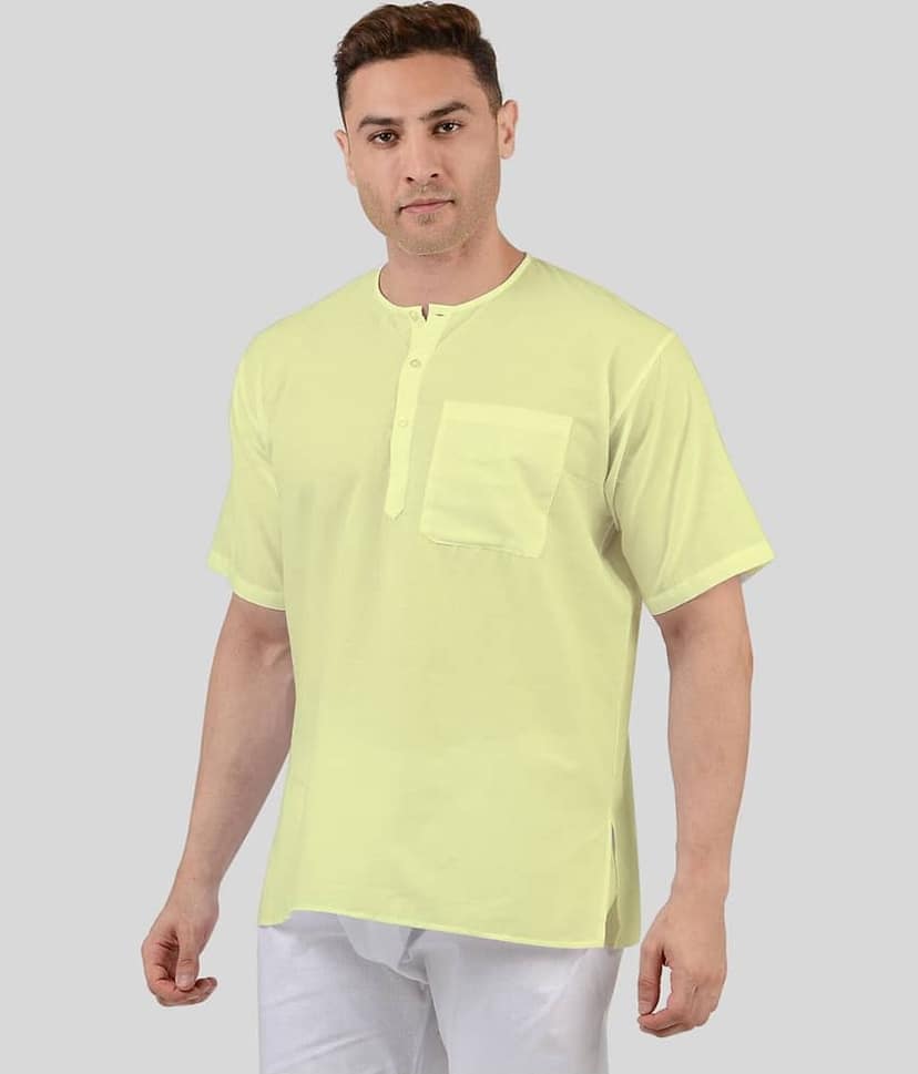 Maharaja Cotton Plain Regular Kurta For Men ( Yellow ) view 2