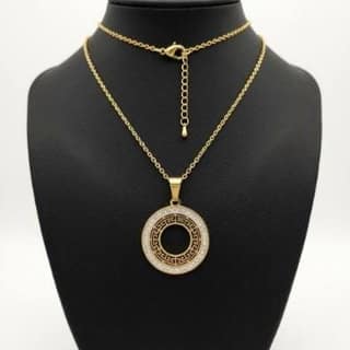 Greek Key Pavé Circle Pendant Necklace | Gold-Tone Anti-Tarnish Imitation Jewellery