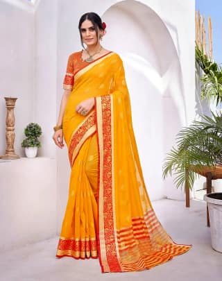Luxurious Haldi Cotton Silk Saree by SHIV TEXTILES
