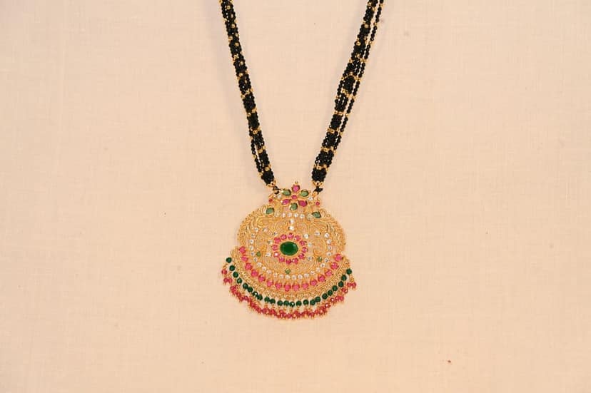22K Gold Mangalsutra with Black Beads view 2