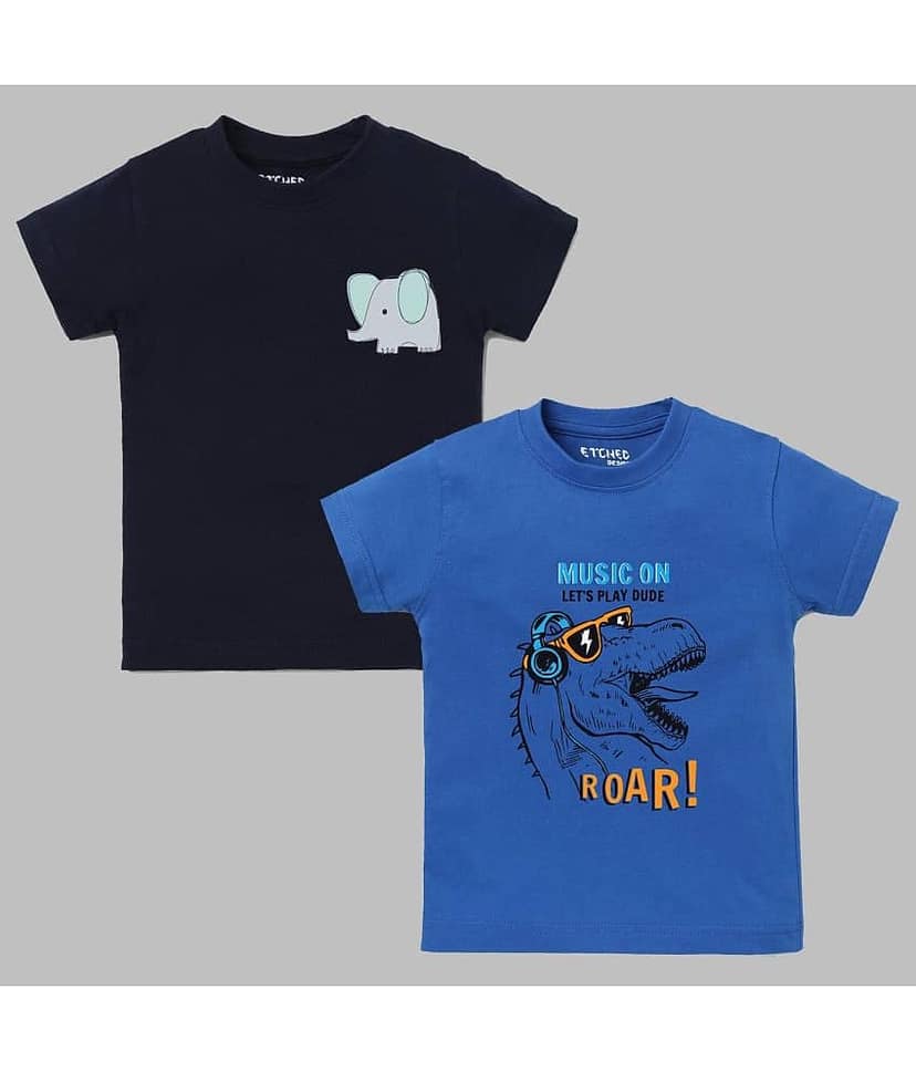 ETCHED DESIGN Pack of 1 Boys Cotton T-Shirt ( Multicolor )