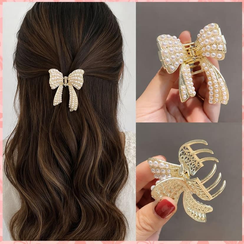 Elegant Pearl Butterfly Hair Claw Clip view 3