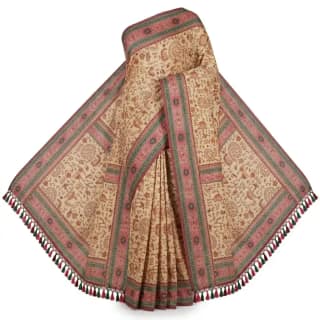 Sambalpuri Beige Tribal Stripe Heritage Handloom Saree