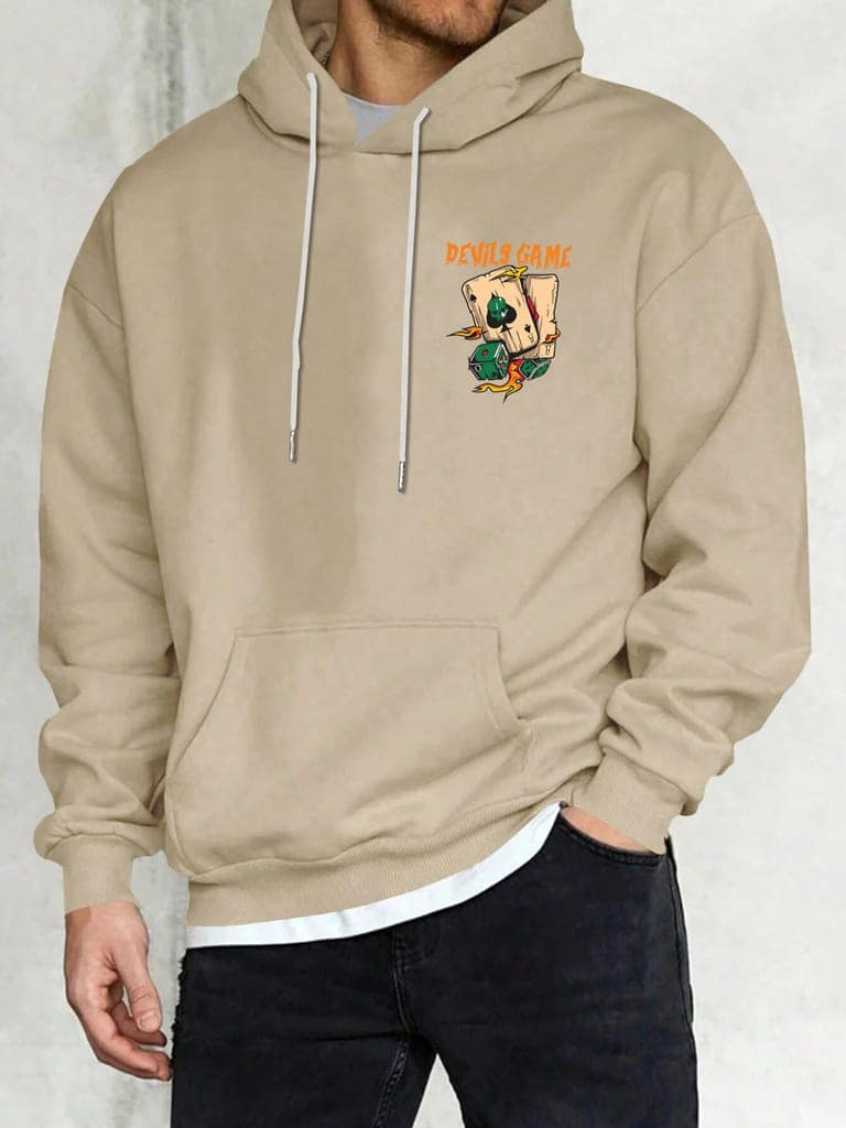SCOTT FINCHER Men's Streetwear Poker Print Hoodie Casual Devil's Game Graphic Oversized Cotton Hooded Sweatshirt : AA(RSHOD)CREAM_139 view 3