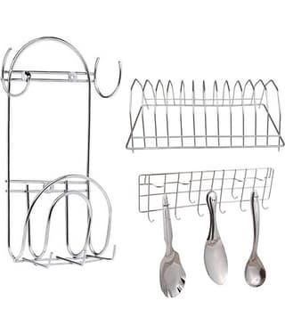JISUN Stainless SteelChakla Belan Stand With Hooks & Plate Stand & Ladle Hook Rail For Kitchen