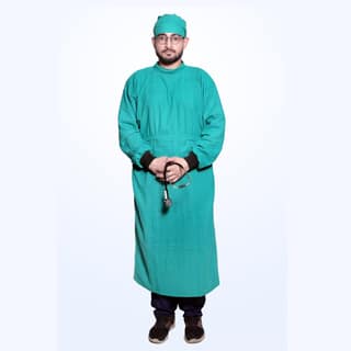 Surgeon Gown and Cap | Unisex | Free Size | Reusable and Washable | Green Color | Pure-Cotton Fabric |
