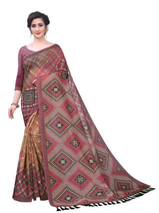 Silk Zone Women's Cotton Blend Digital Printed Saree With Unstitched Blouse Piece