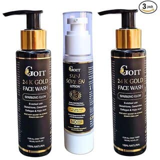 Goit Skincare Combo for Radiant Skin, With 24 k Gold Face Wash with Glutathione Kojic acid, collagen Sunscreen Lotion 24-Hour Protection All Type Of Skin