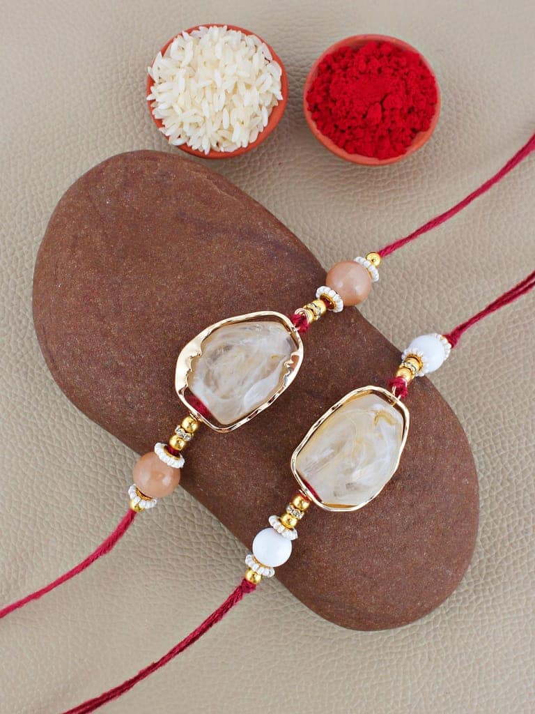 Lucky Jewellery Designer Gold Plated Semi Precious Stone Rakhi - Rakshabandhan Rakhee Bracelet for Brother/Bhaiya/Bhai/Bhabhi - Pack of 2 (240-CHR1-1244-2) view 2
