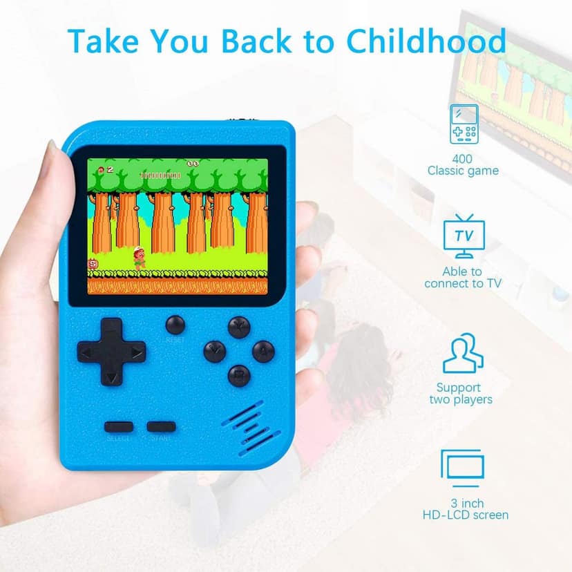 AUSHA Handheld Retro Game Console with 400 Classic Games | 3” Screen, TV Output, Dual Player Support view 9