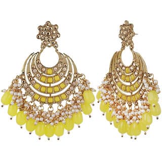 Chand Baali American Diamond Crystal Earrings Golden Yellow Brass Copper Earrings for Women's Fashion Jewelry view 2