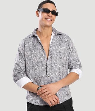 IVOC 100% Cotton Regular Fit Printed Full Sleeves Men's Casual Shirt - Light Grey ( Pack of 1 )