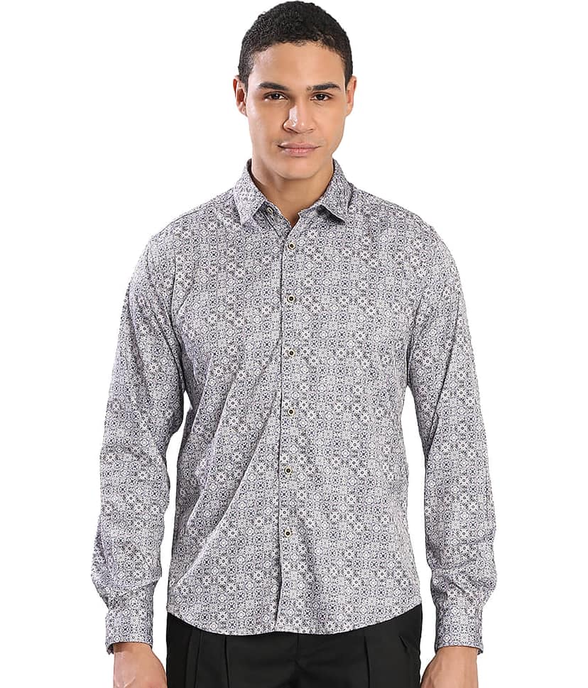 IVOC 100% Cotton Regular Fit Printed Full Sleeves Men's Casual Shirt - Light Grey ( Pack of 1 ) view 7