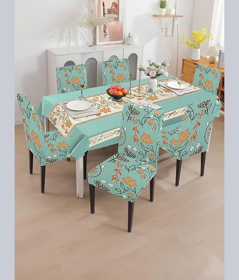 Cortina Printed PVC 6 Seater Rectangle Table Cover ( 140 x 220 ) cm Pack of 1 Turquoise