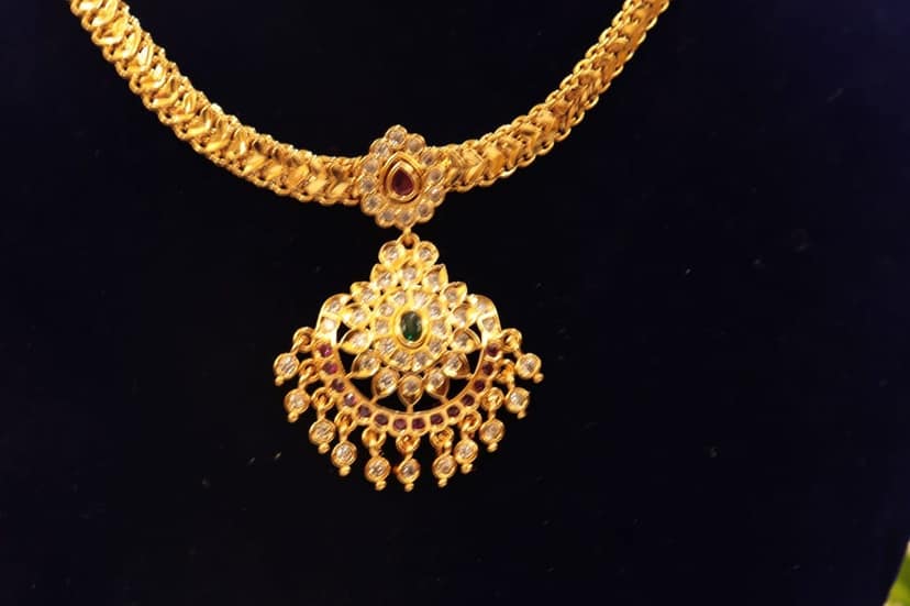 Gold Necklace with Pendant and Pearls view 2