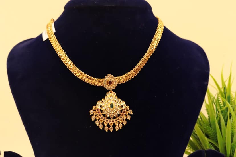 Gold Necklace with Pendant and Pearls view 3