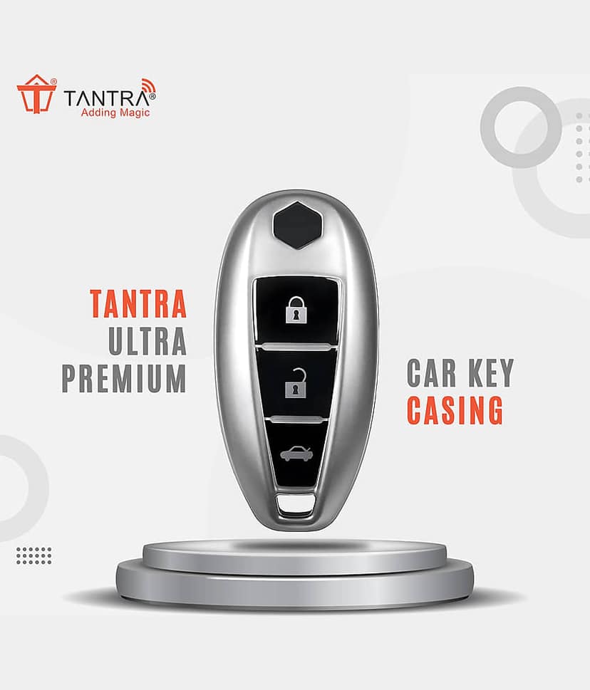 TANTRA TPU Key Cover and Metal Keychain Compatible for Maruti Suzuki Baleno, Vitara Breeza, S Cross, Ciaz, Swift, Ignis, 3 Button Smart Key Cover (Grey) view 2