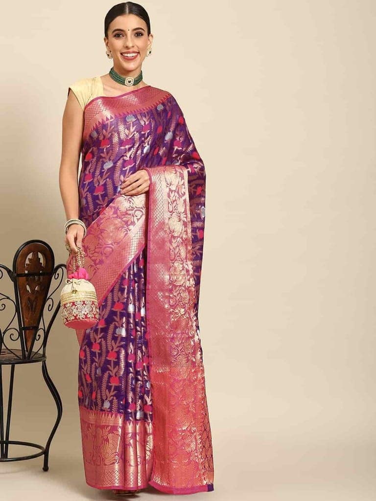 Women's Brocade Soft Silk Zari Woven Saree With Unstiched Blouse Piece view 2