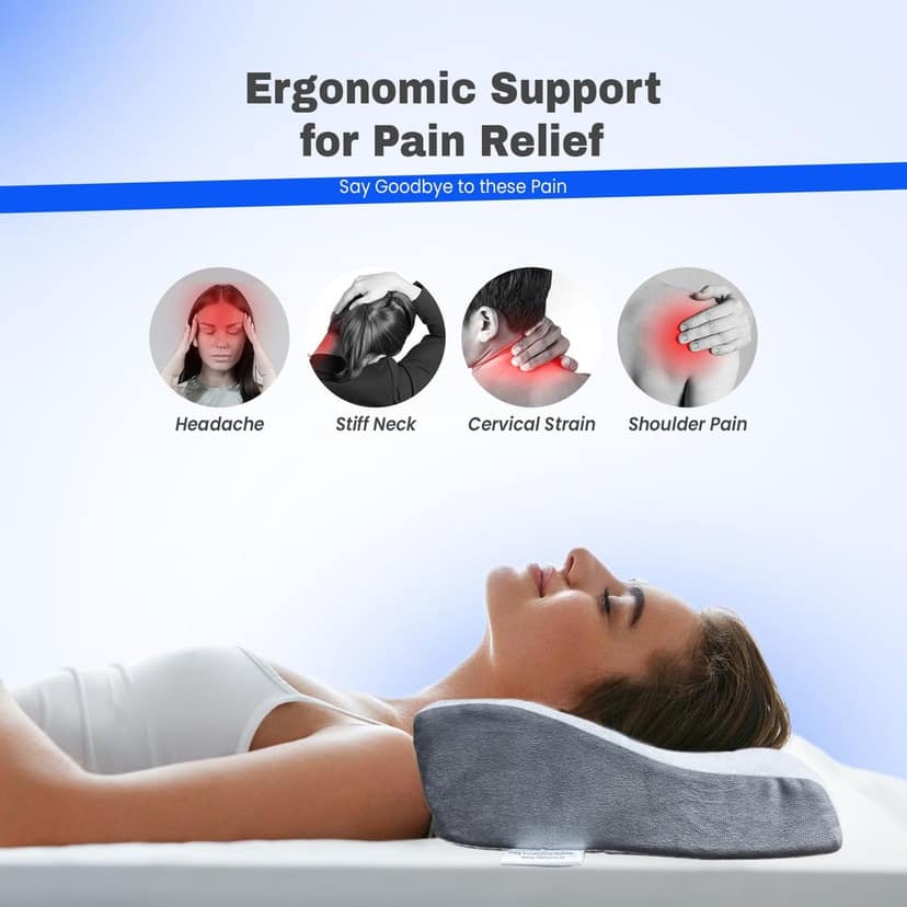 Sleepsia Cervical Memory Foam Pillow - Orthopedic Neck Sleeping Pillows for Side & Back Sleepers, Pillow for Neck & Shoulder Pain - (Grey/White) Pack of 2 view 2