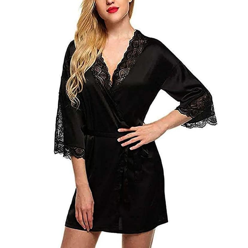 Lace Satin Babydoll Night Robe panty belt view 2