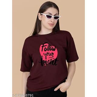 Wexam Style Women Maroon Printed Round Neck Short Sleeve Top