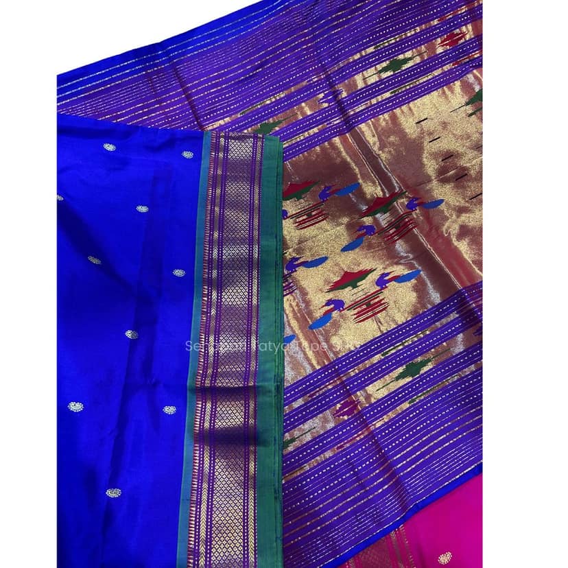 Pure Silk Saree with Blue Base and Intricate Border Design