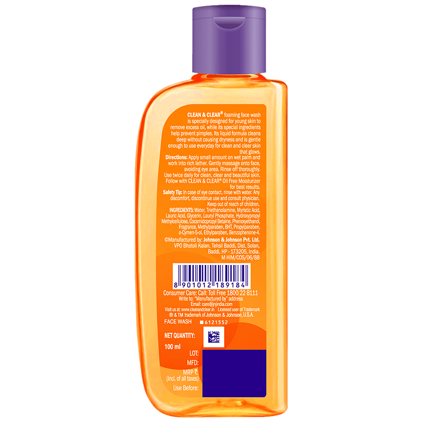 Clean & Clear Foaming Face Wash - Oil-Free, Wont Clog Pores, Removes Oil & 99.8% Pimple Causing Germs, 100 Ml view 2