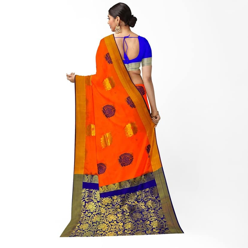 Dark Orange Color Mixed Soft Silk Saree with Unstitched Blouse view 2