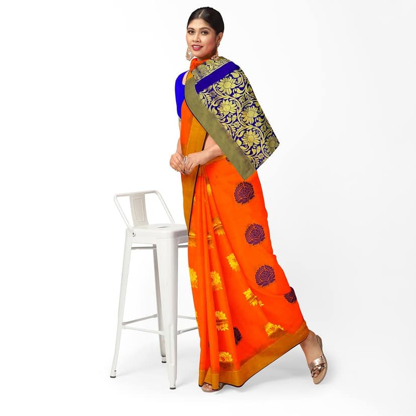 Dark Orange Color Mixed Soft Silk Saree with Unstitched Blouse view 3