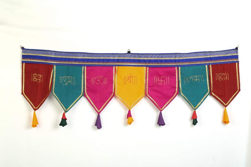 Handmade Decorative Door Toran with Cultural Symbols and Tassels