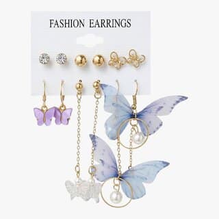 Korean Butterfly Drop Earring set of 6