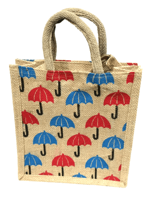 Eco-Friendly Jute Bag with Umbrella Print - Reusable & Stylish Tote