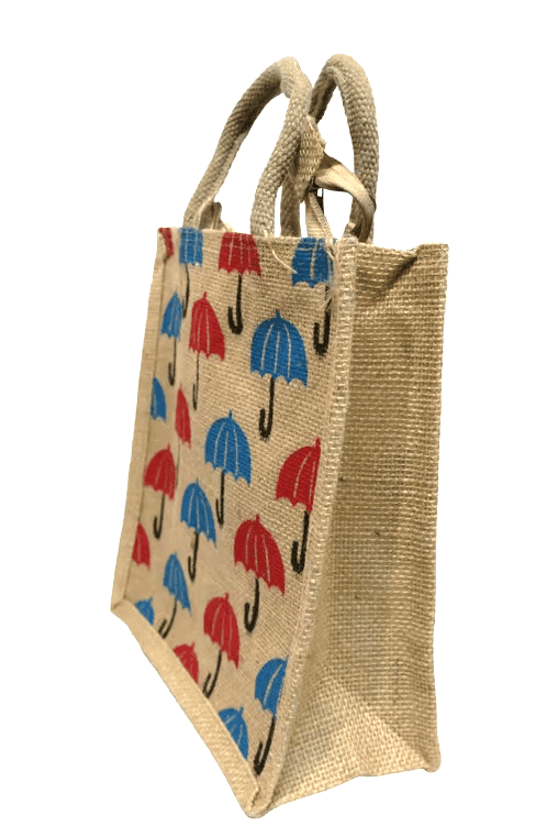 Eco-Friendly Jute Bag with Umbrella Print - Reusable & Stylish Tote view 2