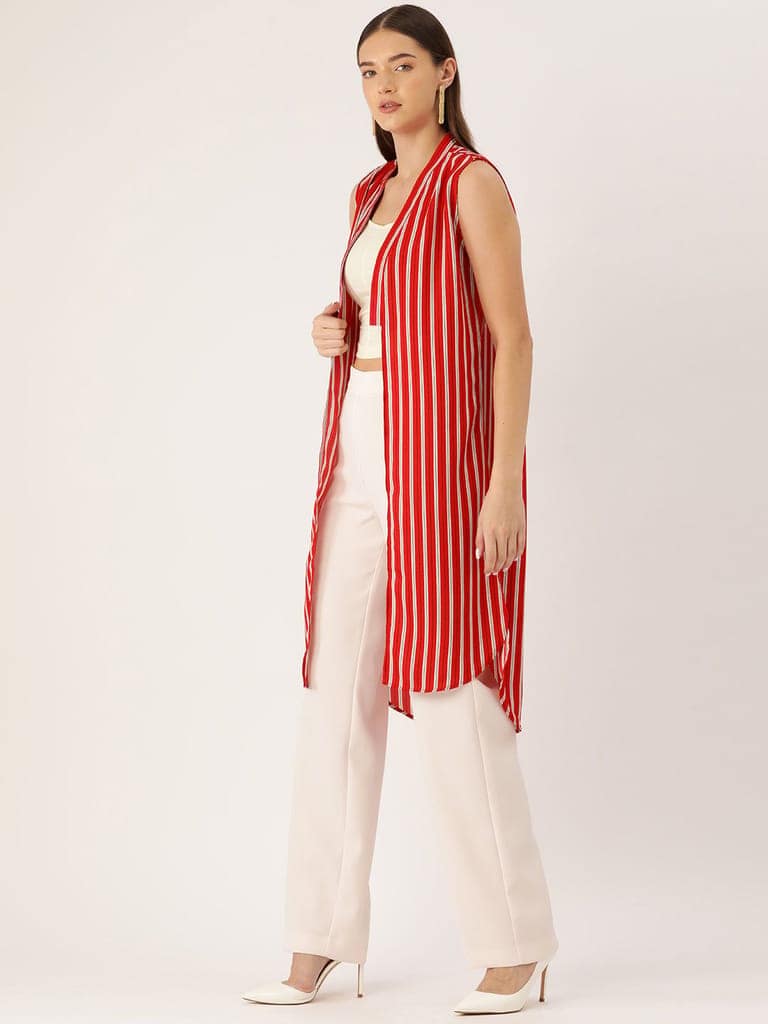 Women Striped Open Front Longline Shrug view 3