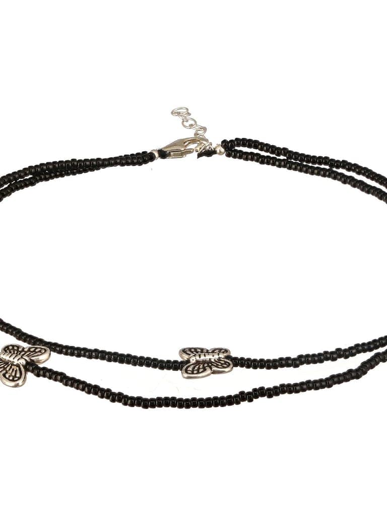 925 Sterling Silver Black Beads Butterfly Charms Payal Anklet view 7